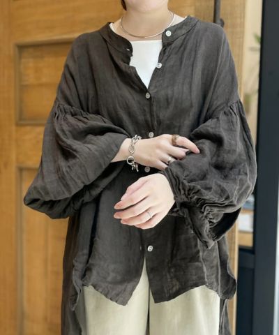 【made in Italy】リネンボリュームスリーブブラウス