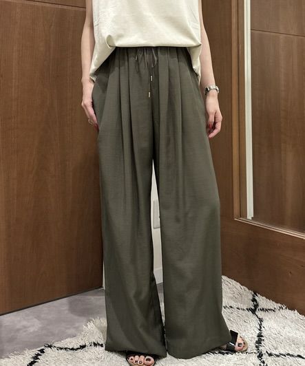 マチャット machatt ウエストデザインワイドパンツ 38 ネイビー 大きいサイズ＞麻調合繊カラーパンツ miclat 通販【ニッセン】